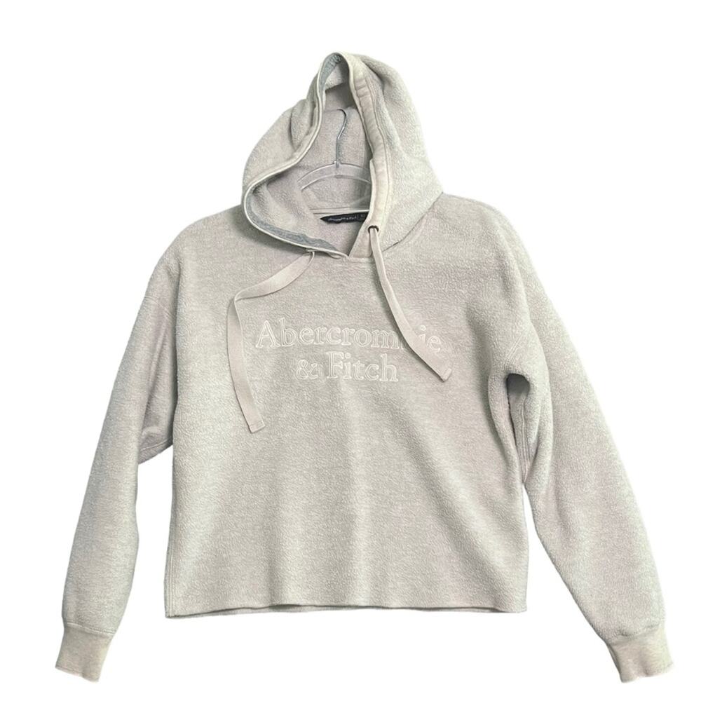 Abercrombie & Fitch Womens Sweatshirt Hoodie XS Cream Sherpa Teddy Logo